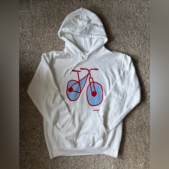Marushka Tops - Marushka Hand Printed Bicycle Hoodie Women's White Sweatshirt Size Small